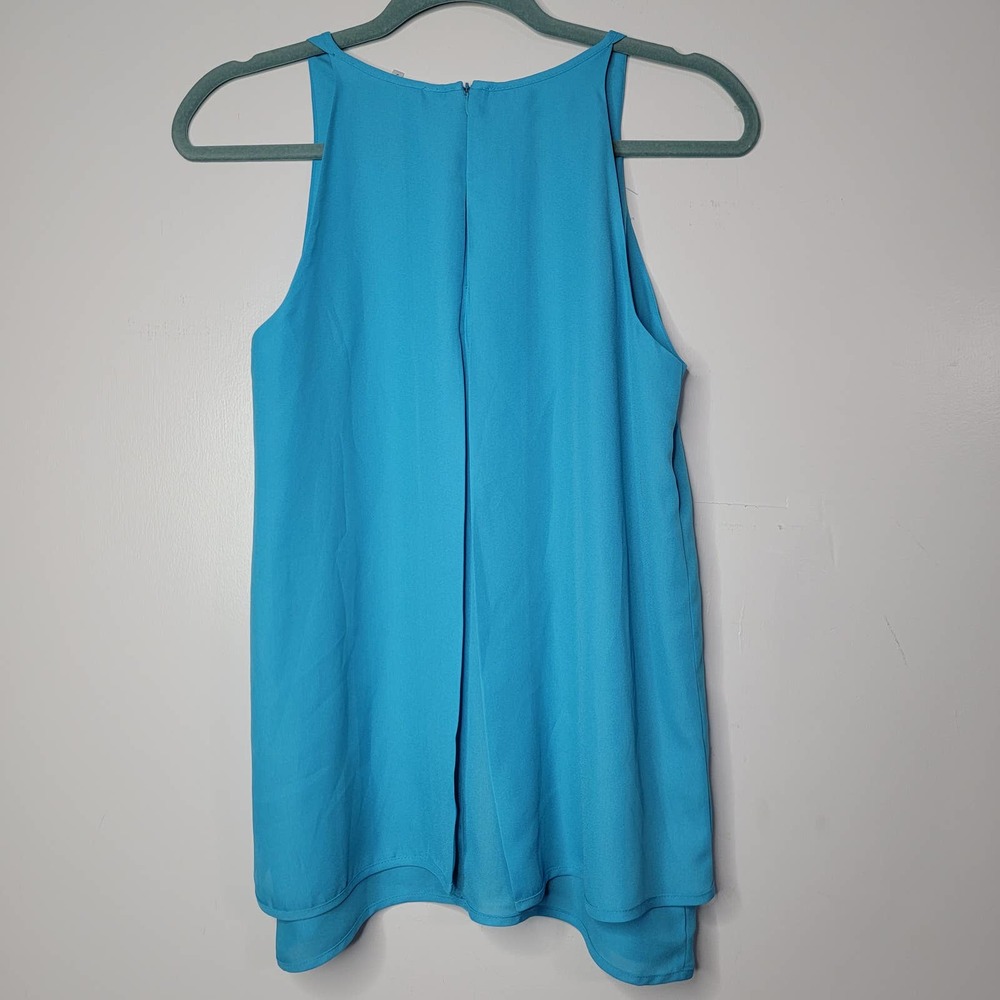 S Violet + Claire Sky blue tank top shirt blouse sleeveless flutter chiffon O - Picture 2 of 8
